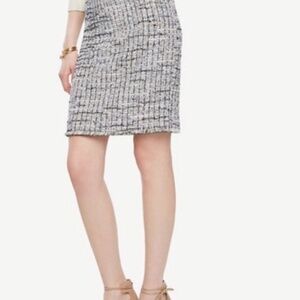 Ann Taylor Blue and White Tweed Pencil Skirt Sz 4